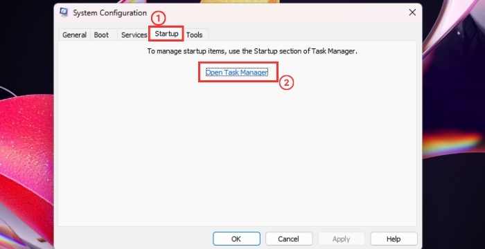 task manager on system configuration tool