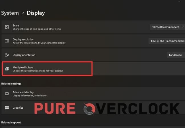 Display settings Multiple display windows 11