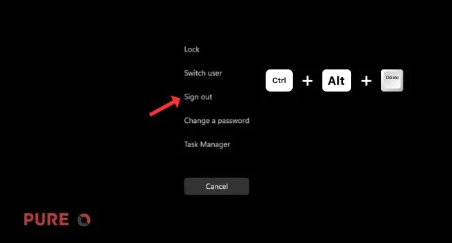 sign out windows 11 using ctrl + Alt + delete