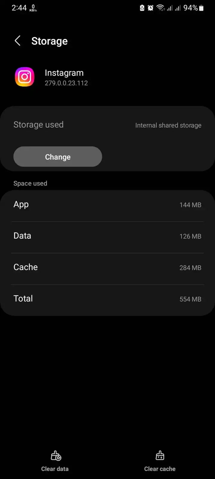 instagram app cache & data clear